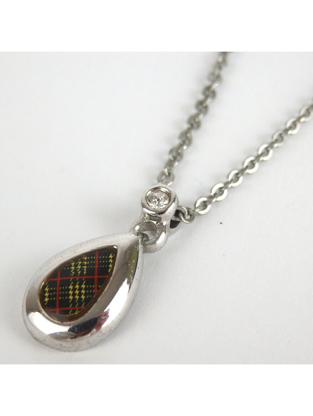 Authentic BURBERRY nova check drop necklace metal[Used]